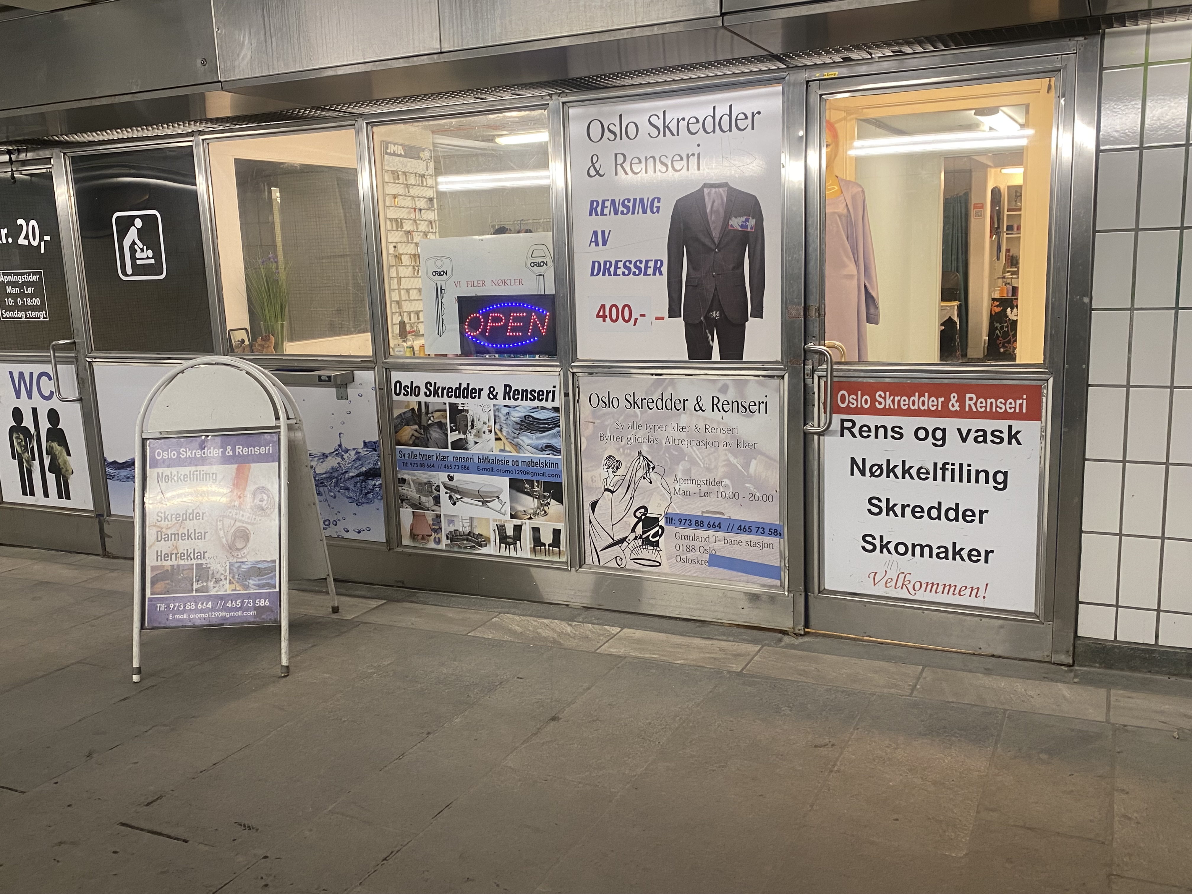 Oslo Skredder og Rens – butikkfront på Grønland T-banestasjon